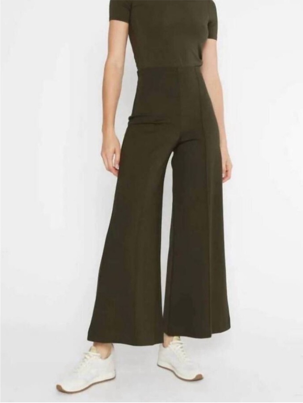 Ripley Rader Ponte knit cropped wide leg pant high waist olive green S